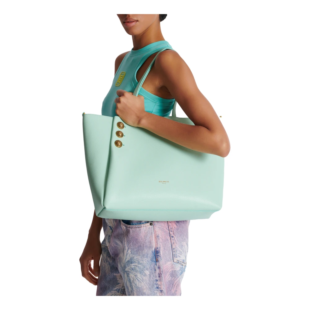 Balmain Emblème tote bag van generfd kalfsleer Blue Dames