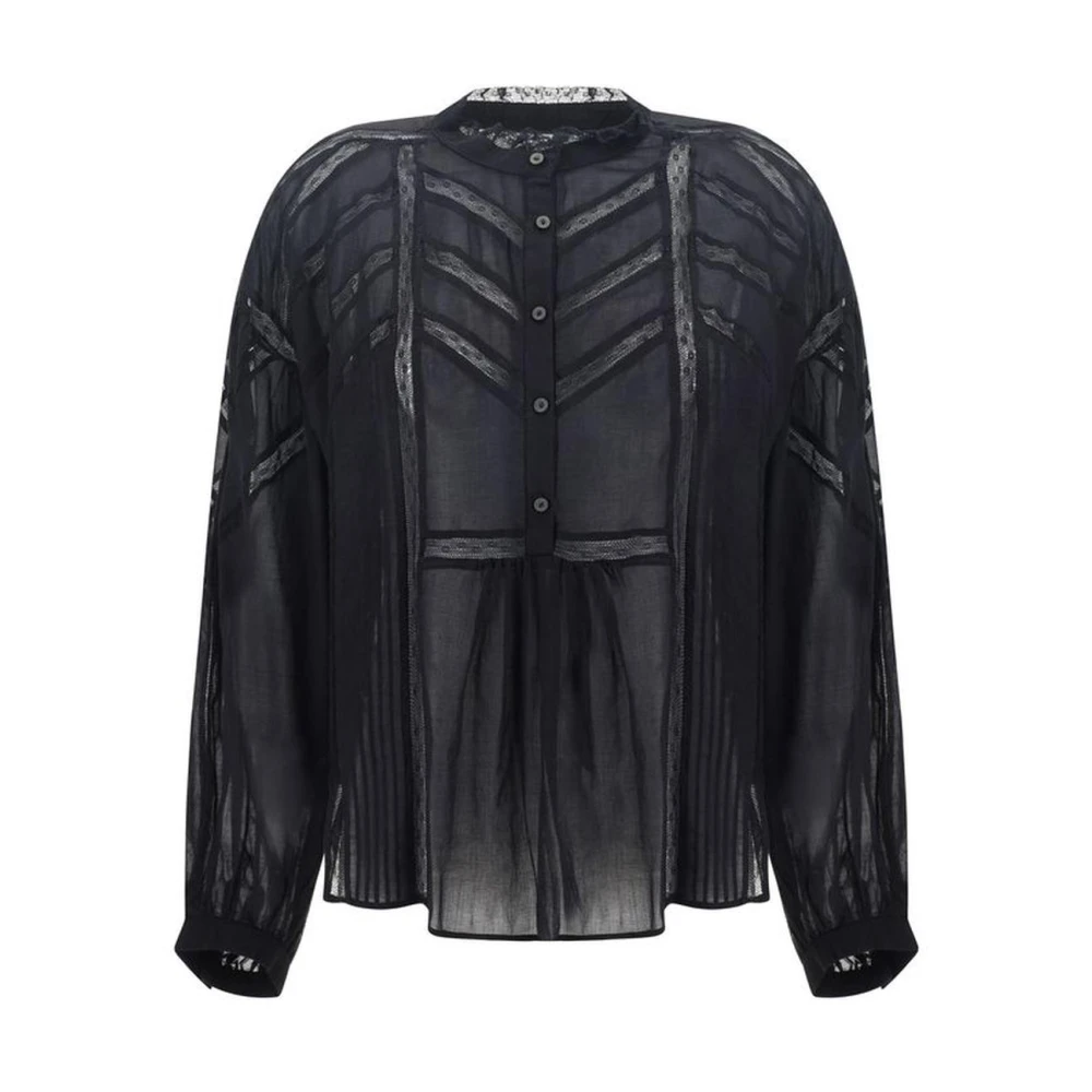 Isabel Marant Étoile Katoenen Overhemd met Kant en Mandarin Kraag Black Dames