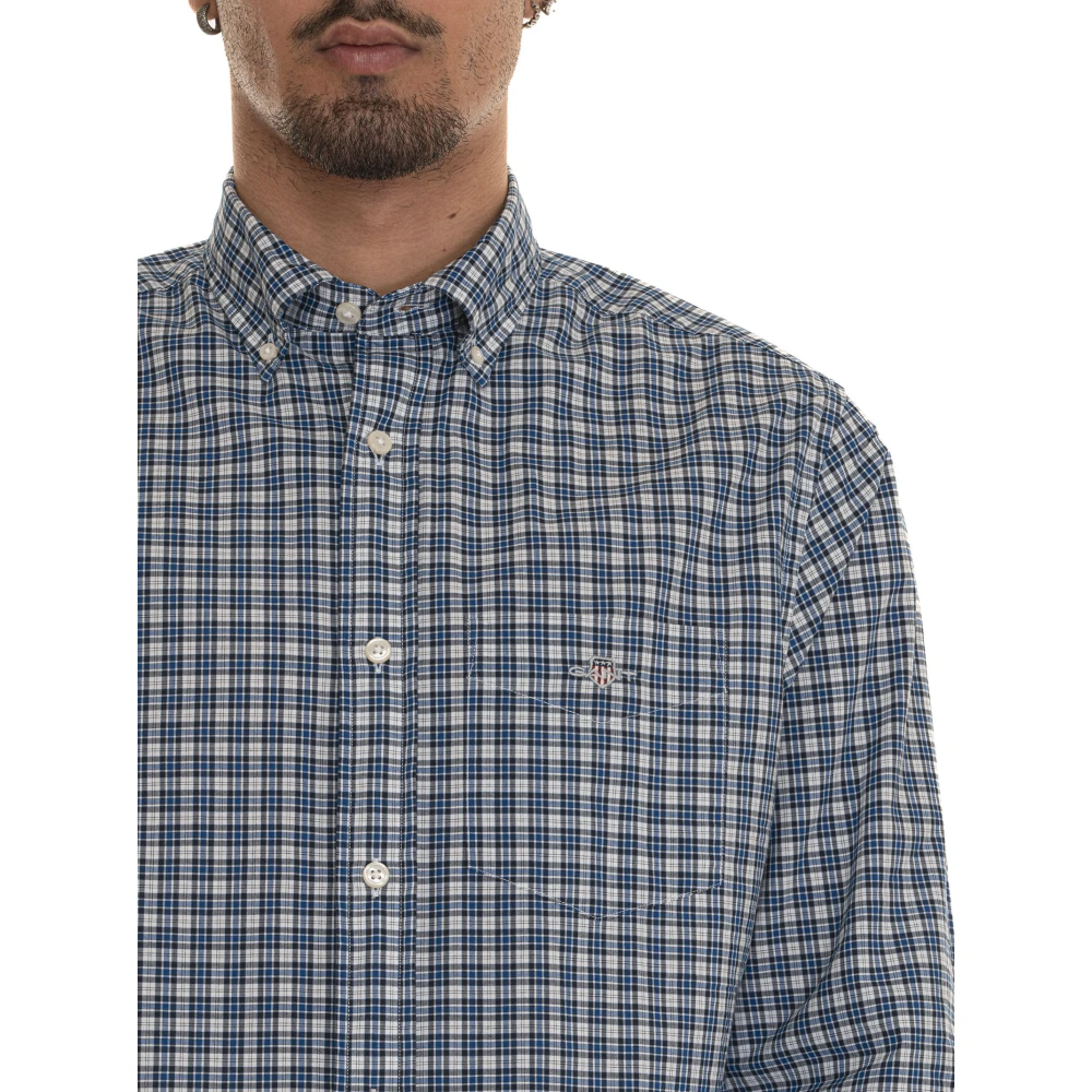 Gant Geruite Katoenen Knoopshirt Blue Heren