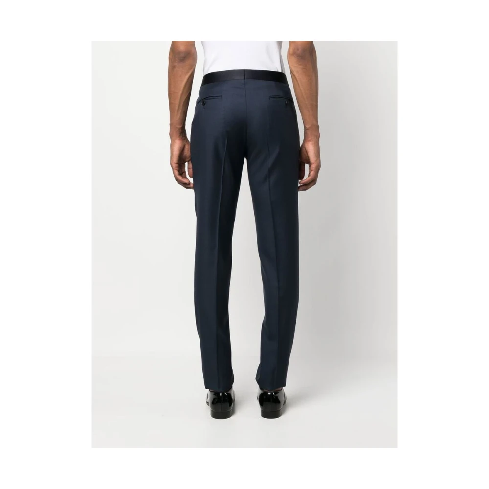 Canali Marineblauwe Wollen Broek Blue Heren