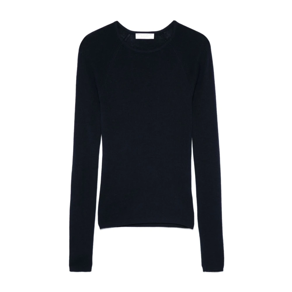 Majestic filatures Navy Blue Merino Wool Sweater Blue Dames