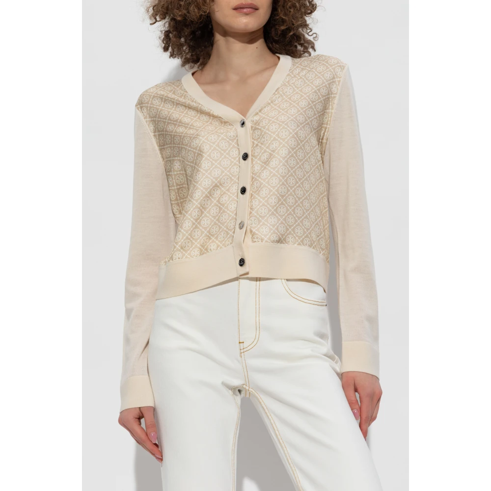TORY BURCH Cardigan met monogram Beige Dames