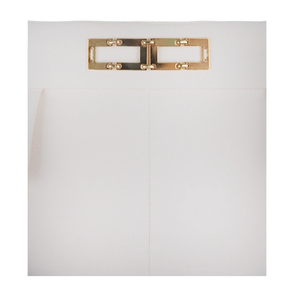 Elisabetta Franchi Gouden Logo Palazzo Broek Rits Sluiting Beige Dames