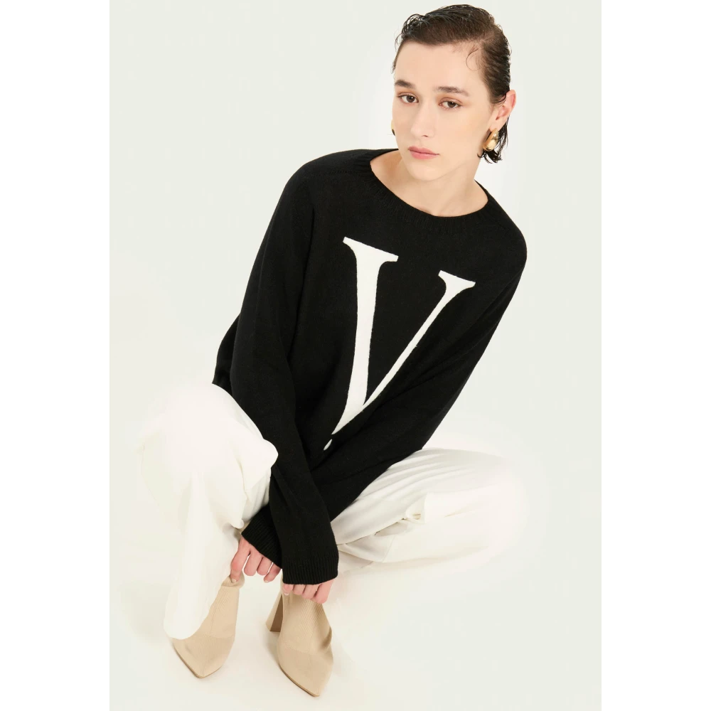 Vicario Cinque Geborduurde Viscose Trui Black Dames