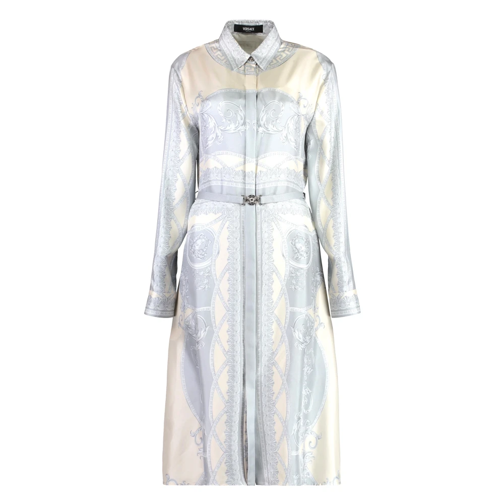 Versace Women's Gray Silk Shirtdress With La Coupe Des Dieux Print