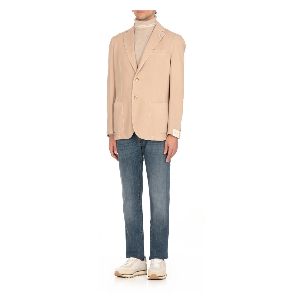 Lubiam Beige Katoenen Jas met Peak Revers Beige Heren