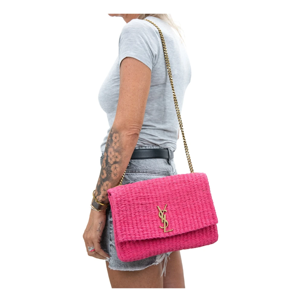 Saint Laurent Natuurlijke Vezel Crossbody Tas Pink Dames