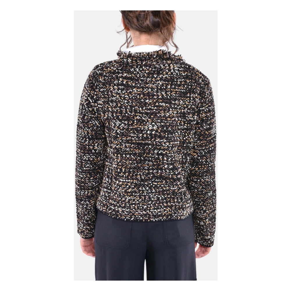 Kangra Wollen Gebreide Vest Zwart Wit Goud Black Dames