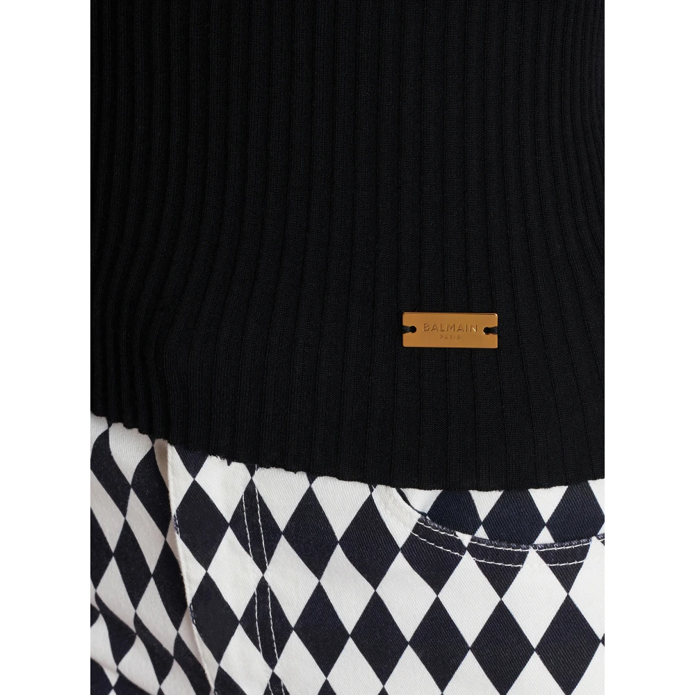 Balmain Geribbelde gebreide top Black Dames