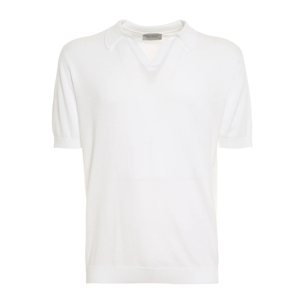 John Smedley Vit Bomull Polotröja V-Hals White, Herr