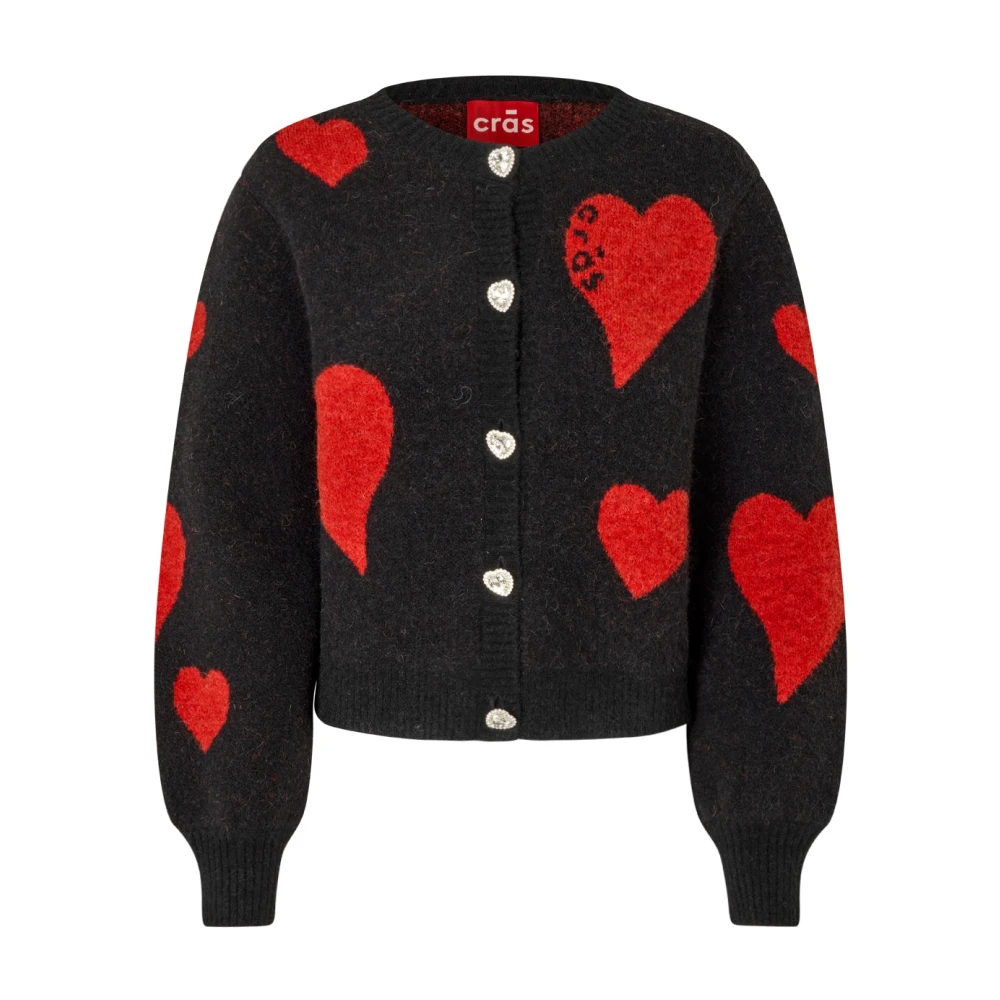Cras Zwarte Harten Cardigan met Hartknopen Black Dames