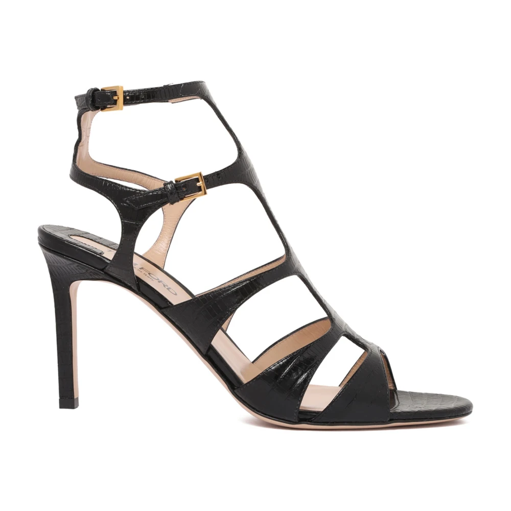 Tom Ford Women's Black Croc Embossed Leather Sandals