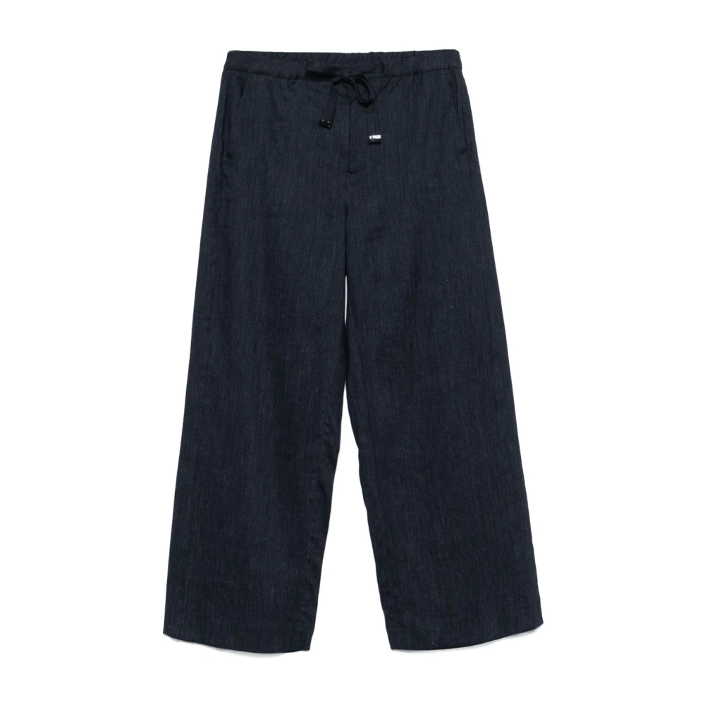 Max Mara Navy Blue Trekkoordbroek Rechte Pijp Blue Dames