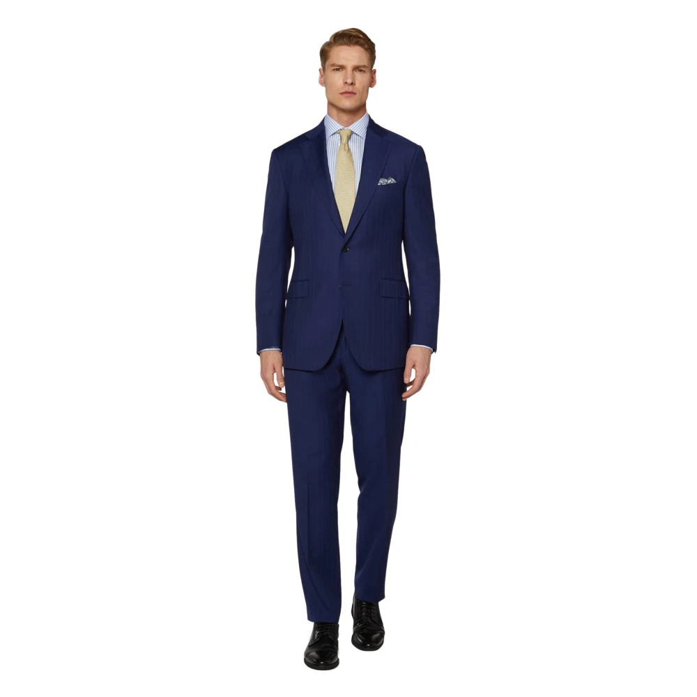 Boggi Milano Pinstripe Suit i ren Super 130-ull Blue, Herr