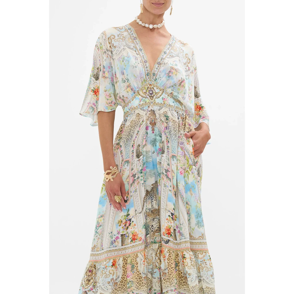 Camilla Zijden jurk met zoom ruche Multicolor Dames