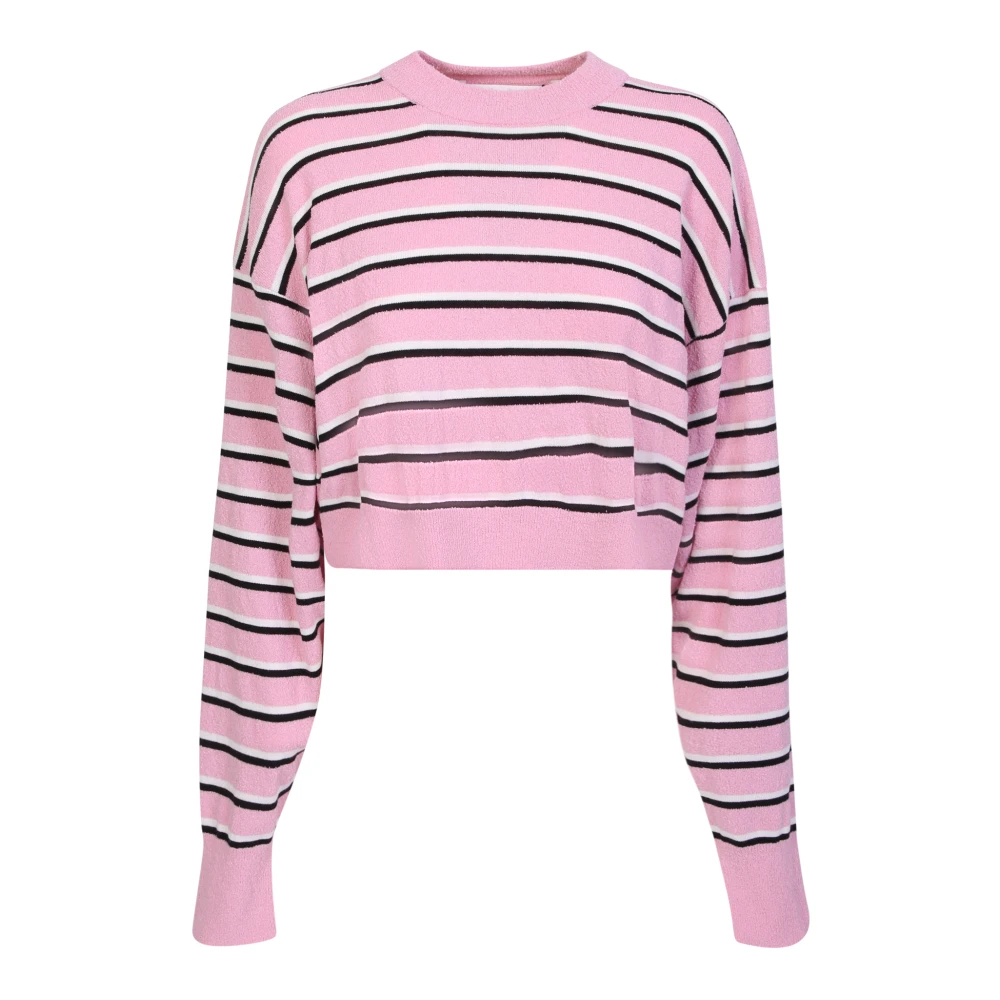 Palm Angels Gestreepte Katoenmix Crop Sweater Pink Dames