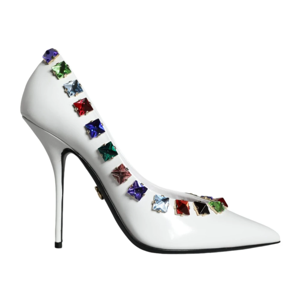 Dolce & Gabbana Women's White Pumps,, Crystal Embellished Leather High Heel Pumps Size 6 Uk