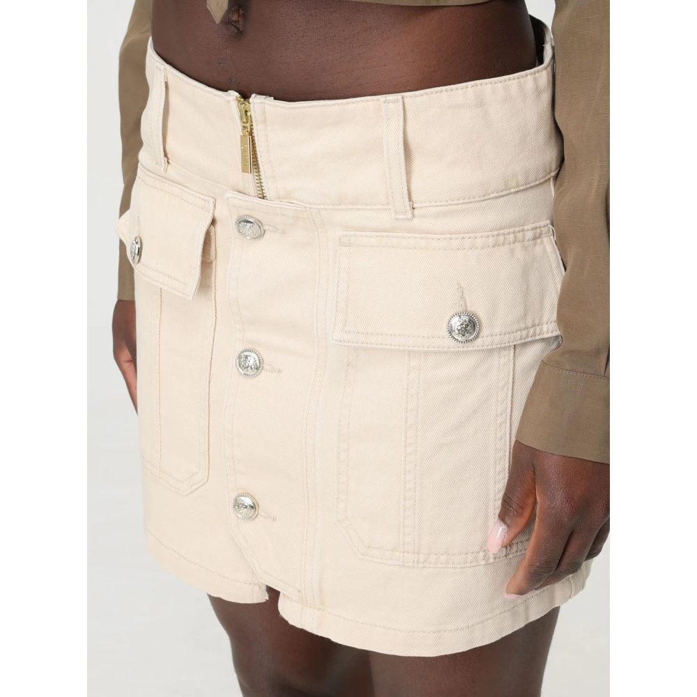 Liu Jo Mini Rok met Knopen en Rits Beige Dames