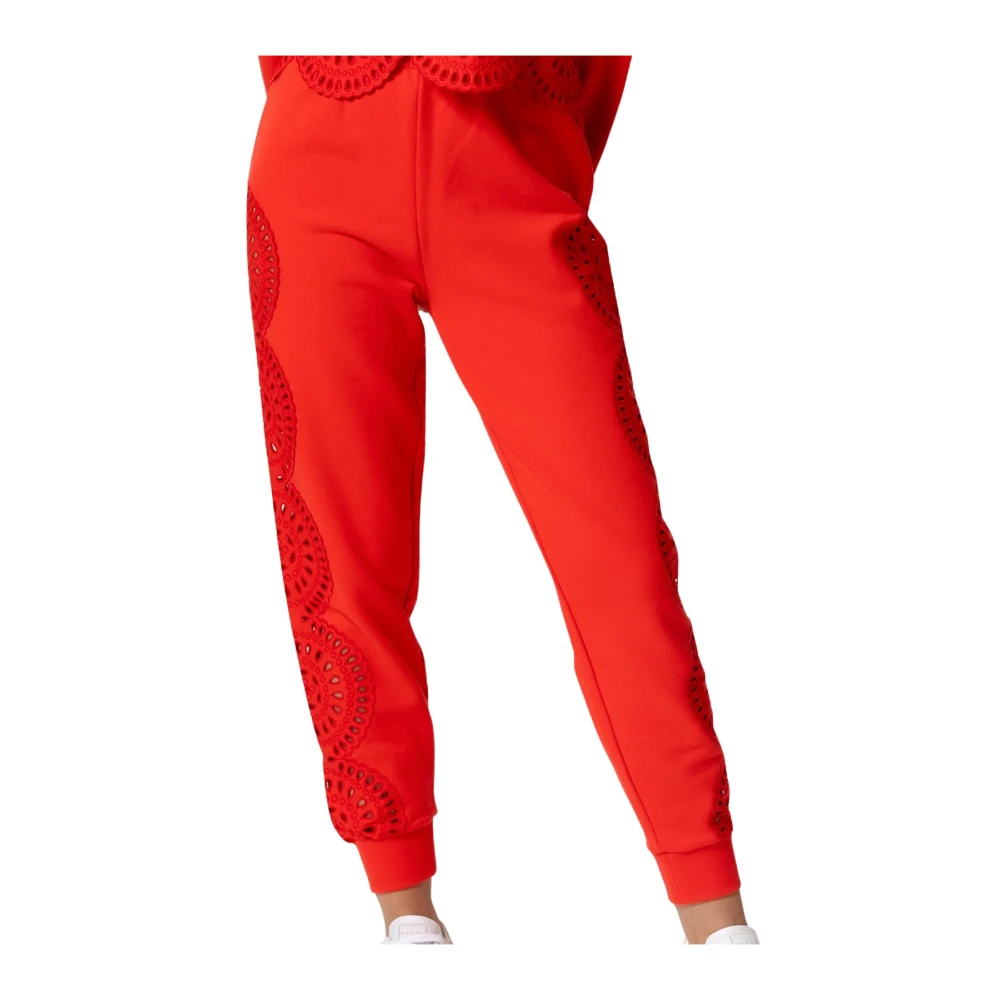 Stella Mccartney Broderie Anglaise Detail Jersey Broek Red Dames