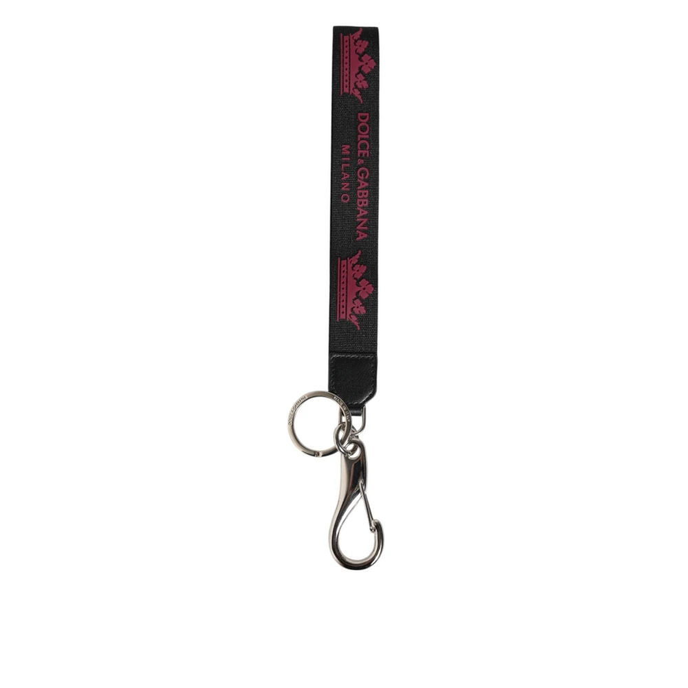 Dolce & Gabbana Unisex Black Burgundy Nylon Dg Logo Crown Keychain - Keychains - One Size - Accessories