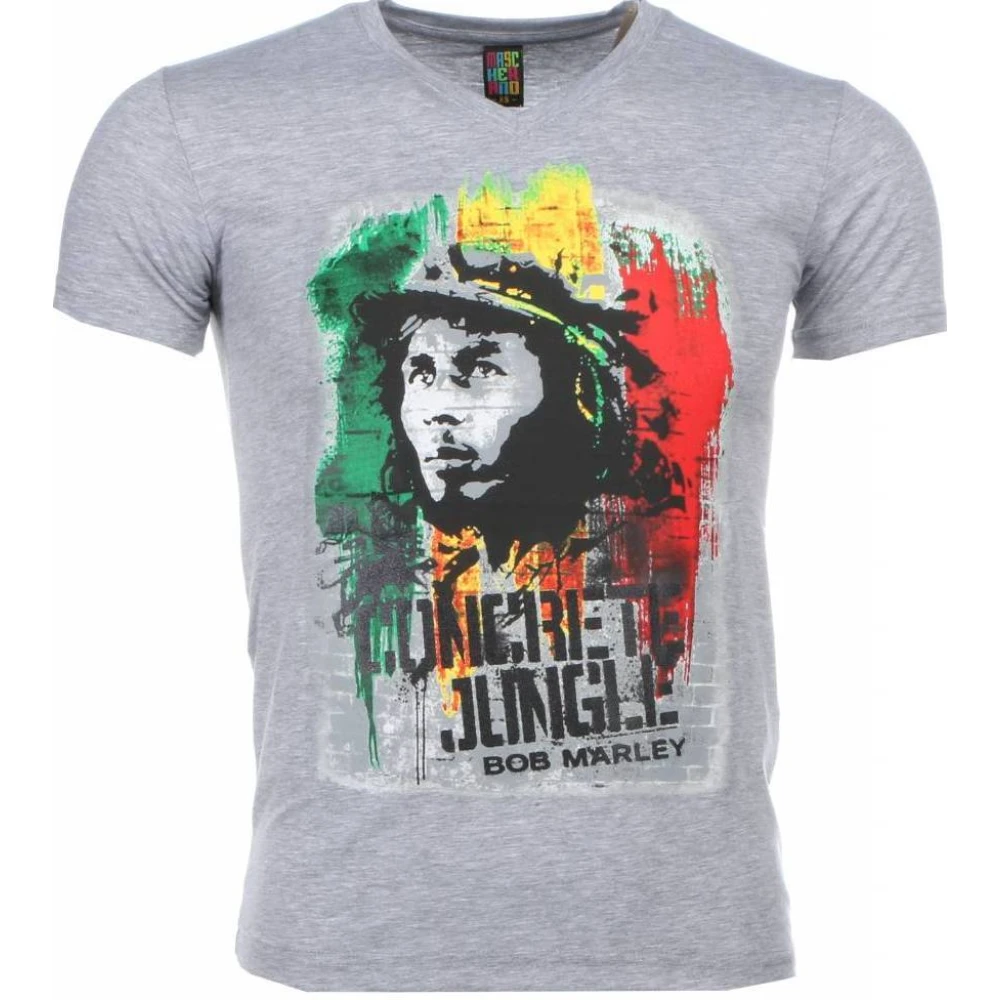 Local Fanatic Bob Marley Concrete Jungle Print - Herr T Shirt - 1406G Gray, Herr