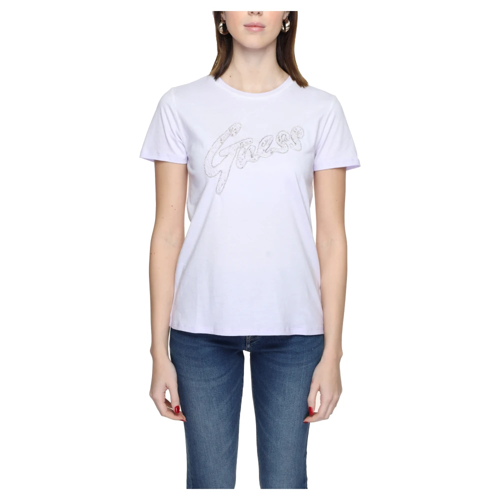 Guess Kant Logo T-Shirt Lente Zomer Collectie Purple Dames