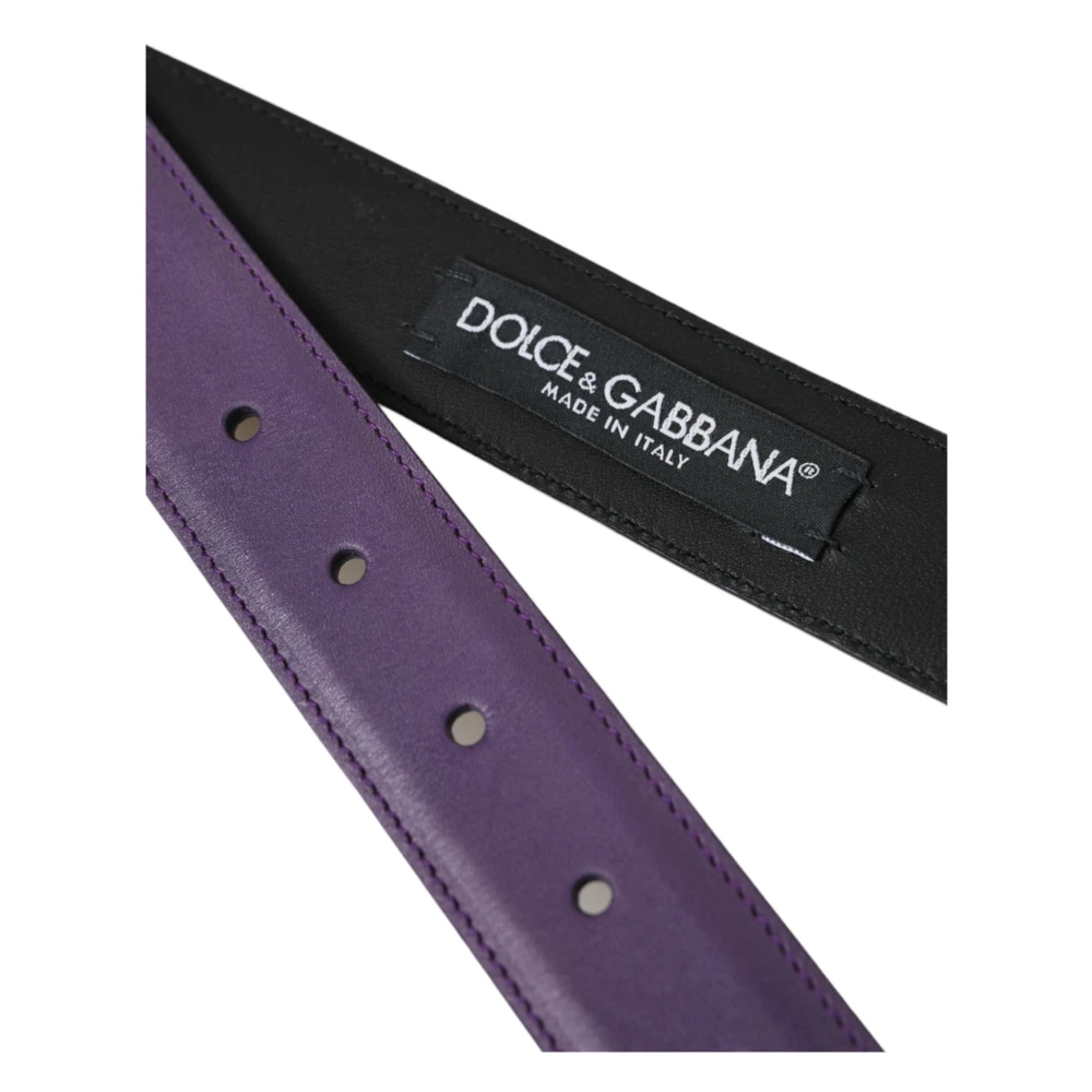 Dolce & Gabbana Paarse Leren Riem Gouden Gesp Mannen Purple Heren