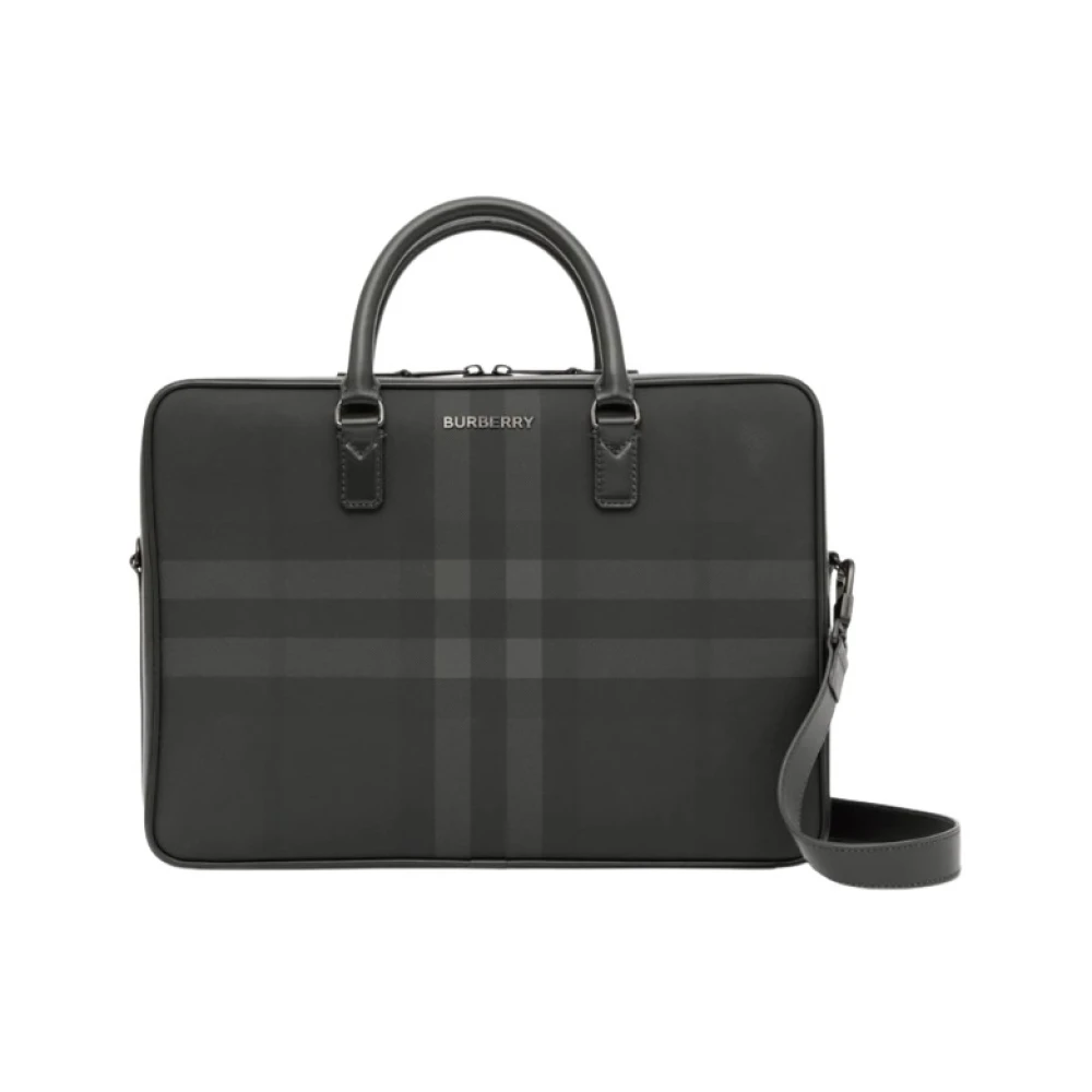 Burberry Houtskool Check en Leren Aktetas Black Dames