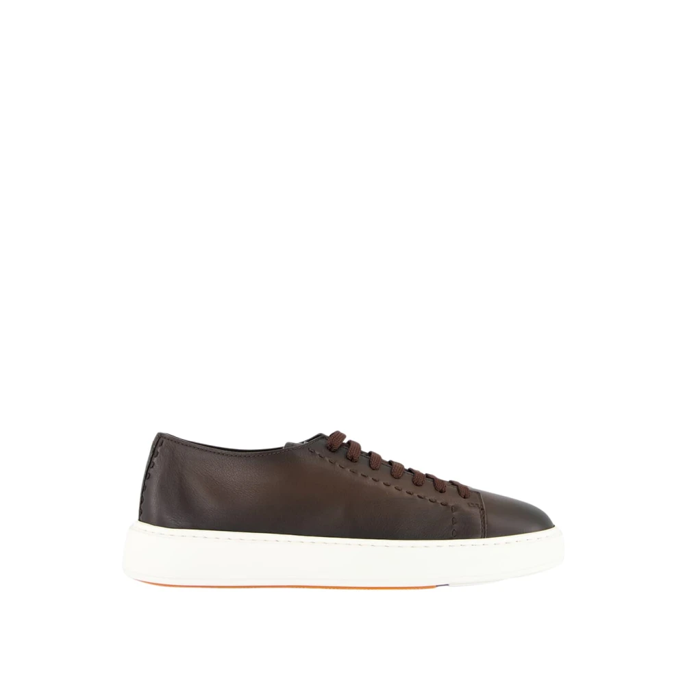 Santoni Luxe Bruine Leren Sneakers Heren Schoenen