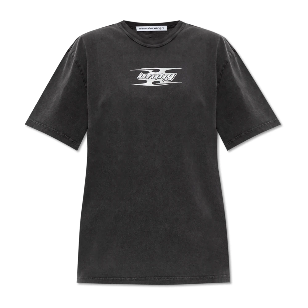 T By Alexander Wang Women's Gray T-Shirt With Logo - T-Shirts - S - Tops