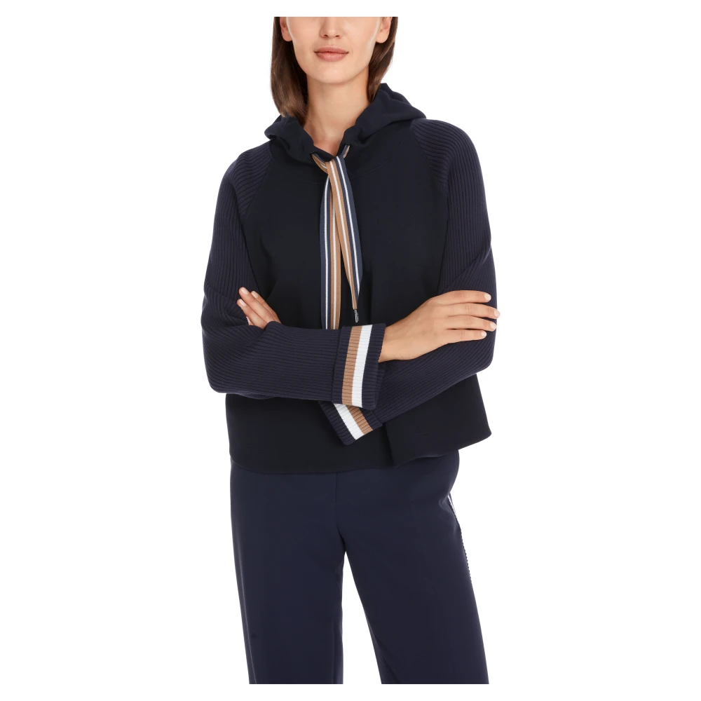 Marc Cain Elegant A-Line Hooded Sweatshirt Blue Dames
