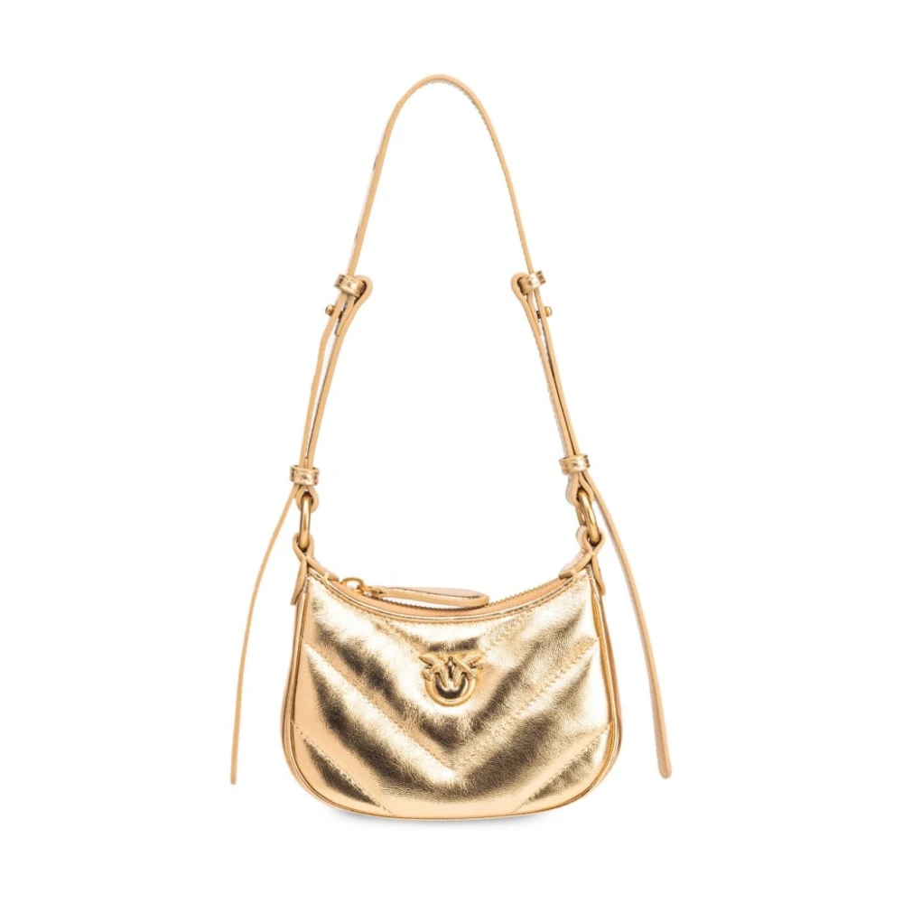 Pinko Gouden Schoudertas met Logo Patch Yellow Dames