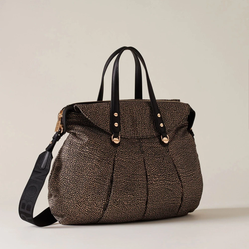 Borbonese Croissant Bruine Tas met Leren Details Brown Dames