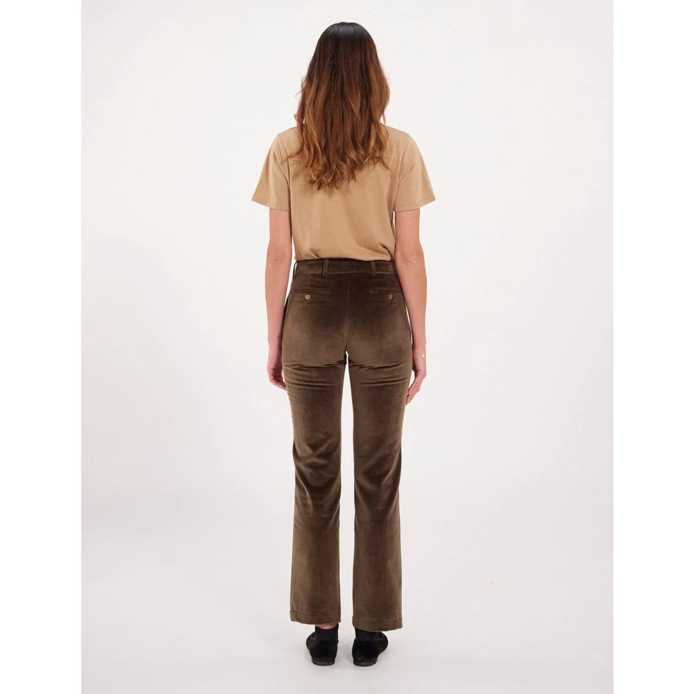 Ines De La Fressange Paris Donker Khaki Corduroy Broek Green Dames