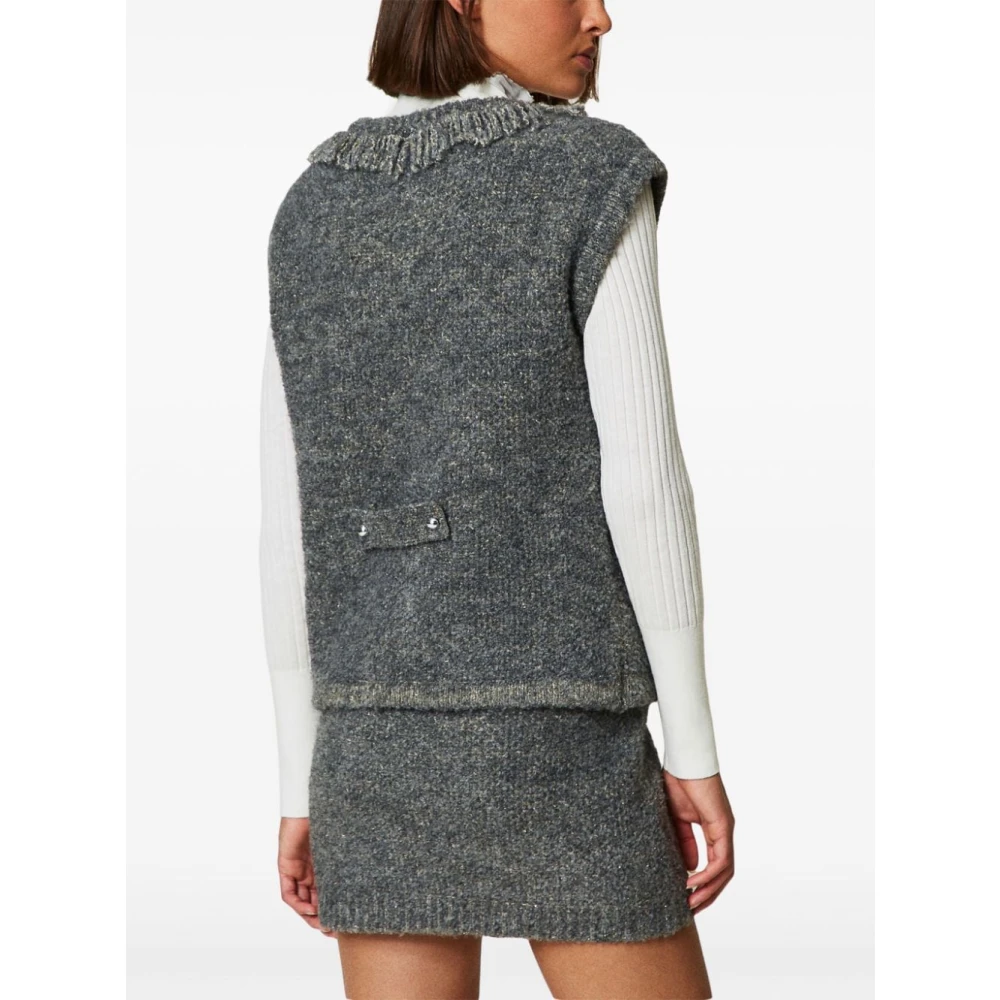 Twinset Grijze Gebreide Trui met Lurex Franjes Gray Dames