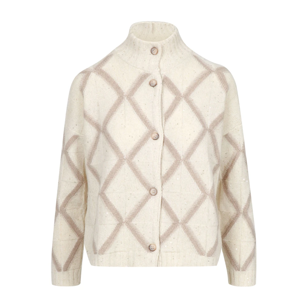 Gran Sasso Beige Diamond Jacquard Cardigan