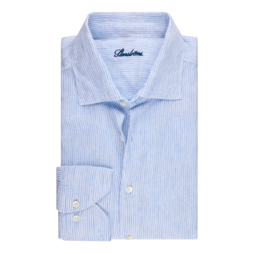 Stenströms Men's Blue Formal Shirts, Xl, Striped Linen Shirt – Slimline
