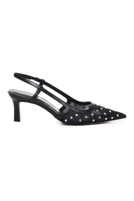 Svart klack med slingback och lysande stenar