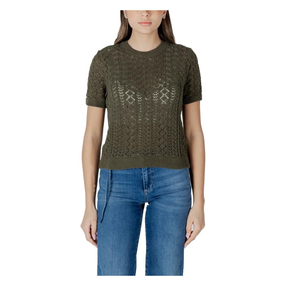 Only Women's Green Round-Neck Knitwear,, Casual Round Neck T-Shirt Extra Small