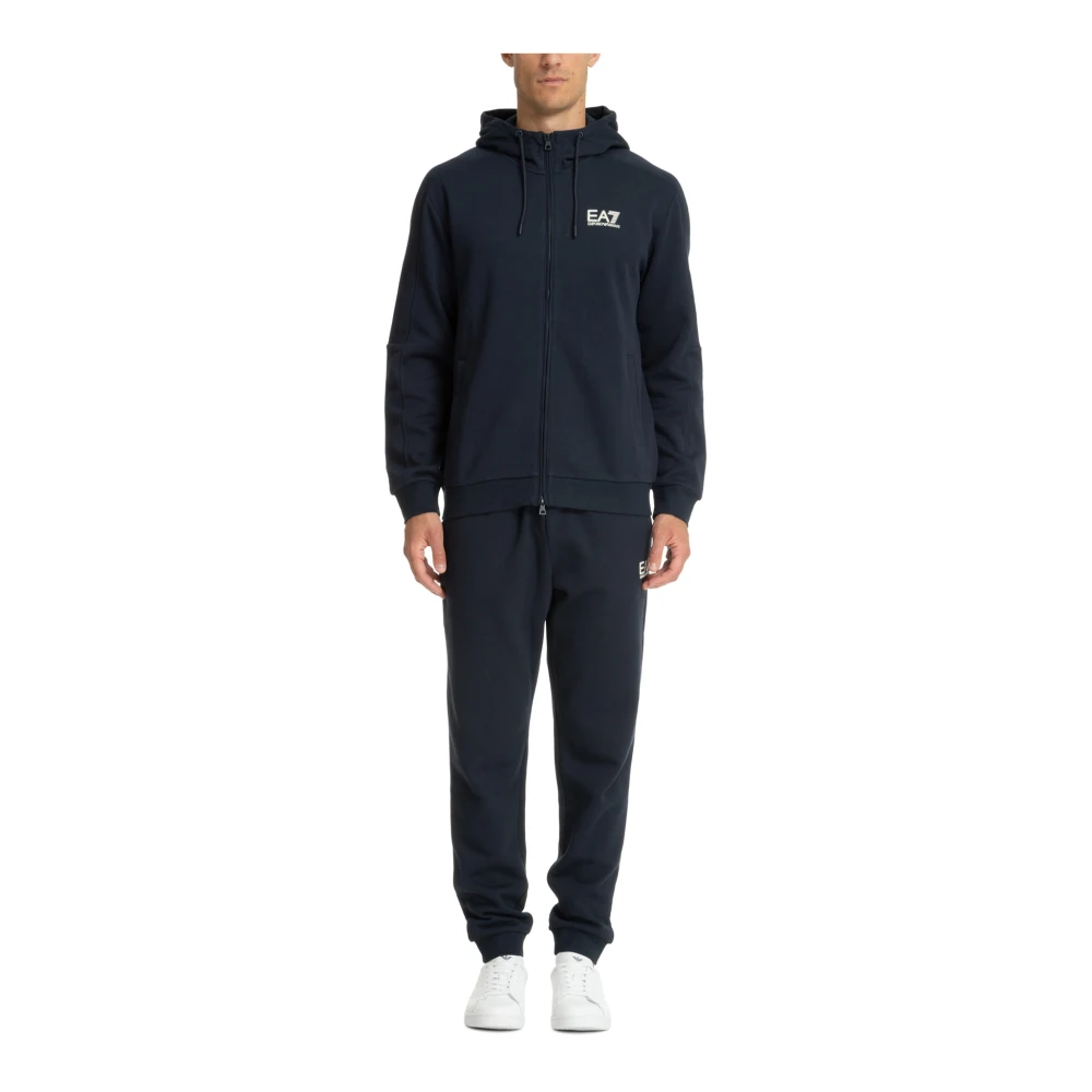 Emporio Armani EA7 Effen Tracksuit met Capuchon en Zakken Blue Heren