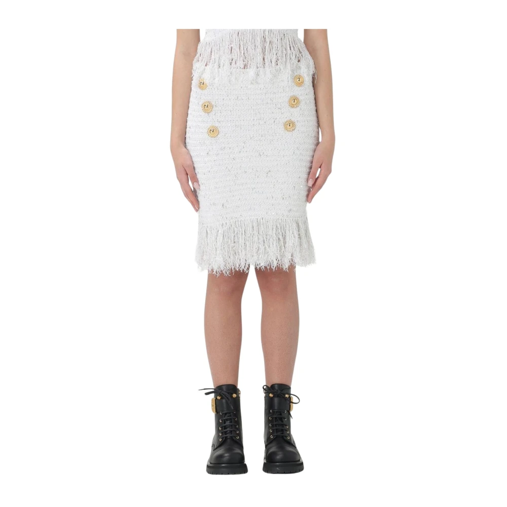 Balmain White Mini Tweed Skirt With Fringe - Female - Short Skirts - S - Skirts