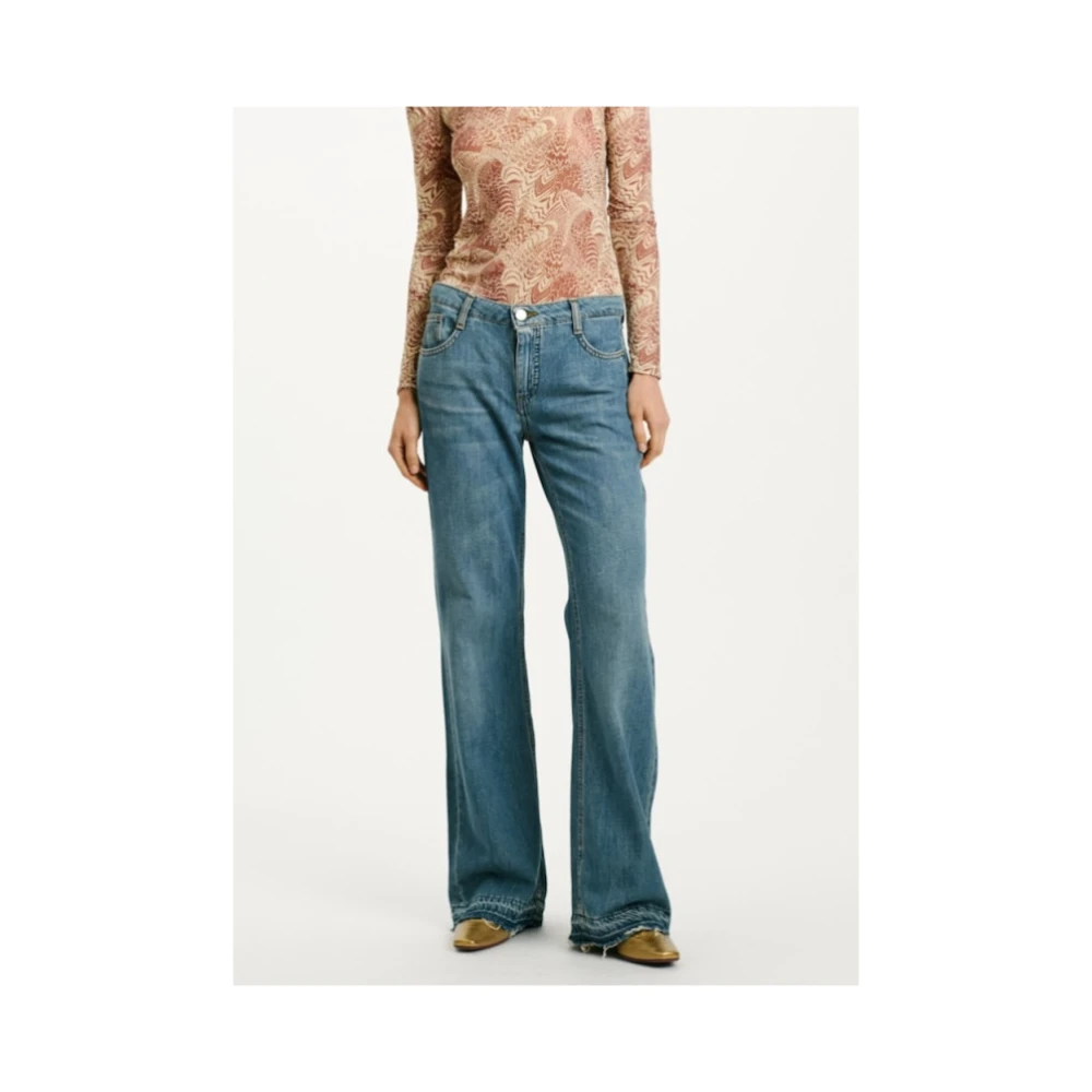 Momoni Stone Washed Denim Lage Taille Flared Jeans Blue Dames