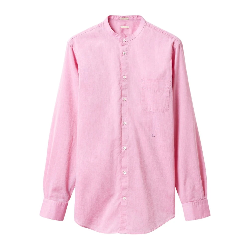 Massimo Alba Katoenen Muslin Mandarin Kraag Shirt Pink Heren