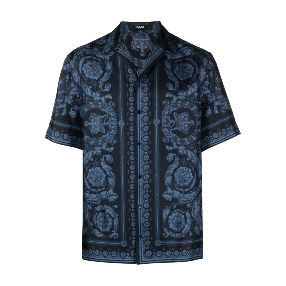 Versace Zijden overhemd met handtekening Barocco-print Blue Heren