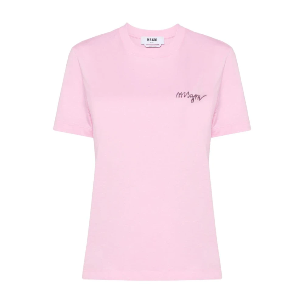 Msgm Women's Pink Purple Cotton T-Shirt - T-Shirts - M - Tops