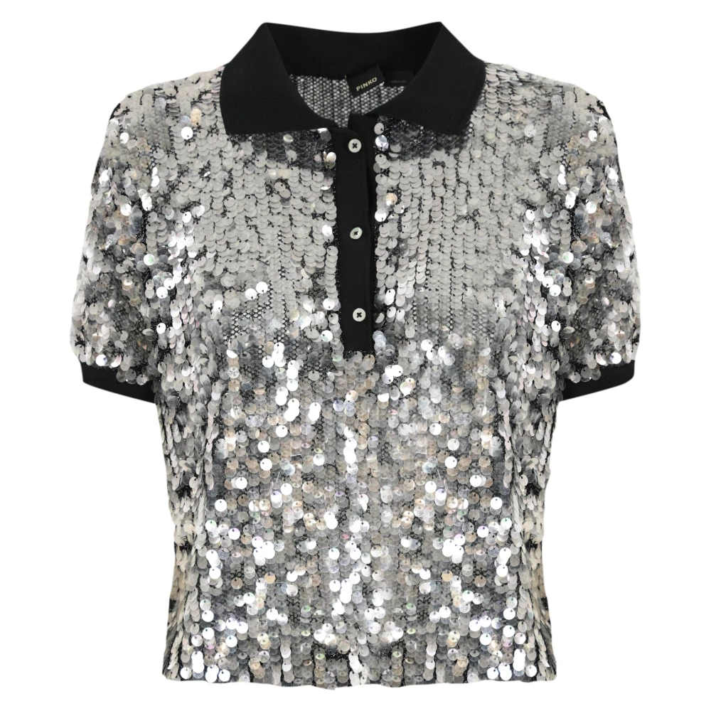 Pinko Paillet Polo Sweater Zwart Zilver Black Dames