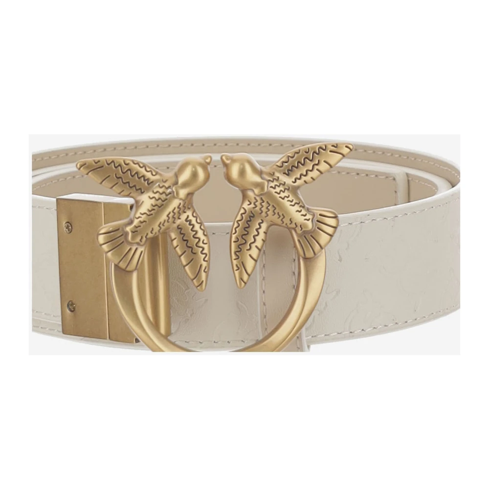 pinko Logo Leren Riem Love Birds Gesp White Dames