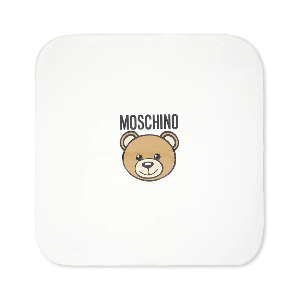 Moschino Teddybeer Ivoor Katoenen Deken Beige Unisex
