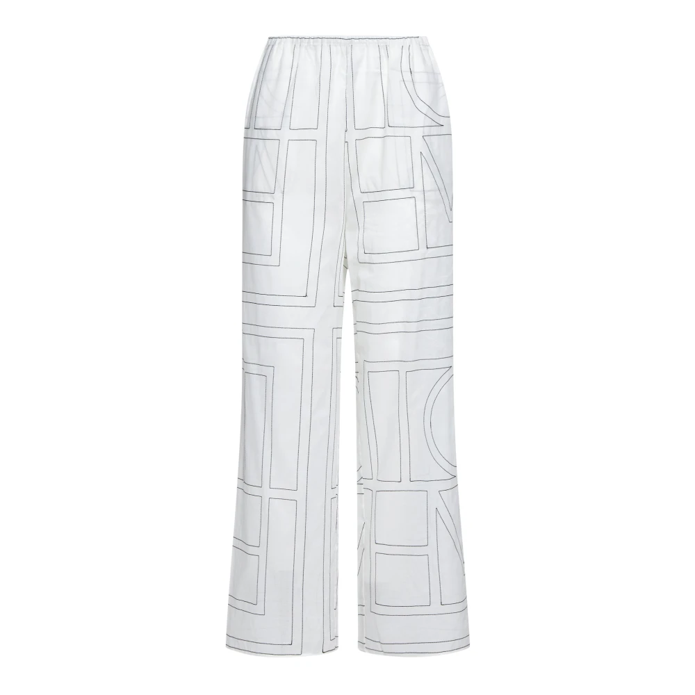 Totême Women's White Wide Trousers, Xs, Monogram Print Pajama Trousers