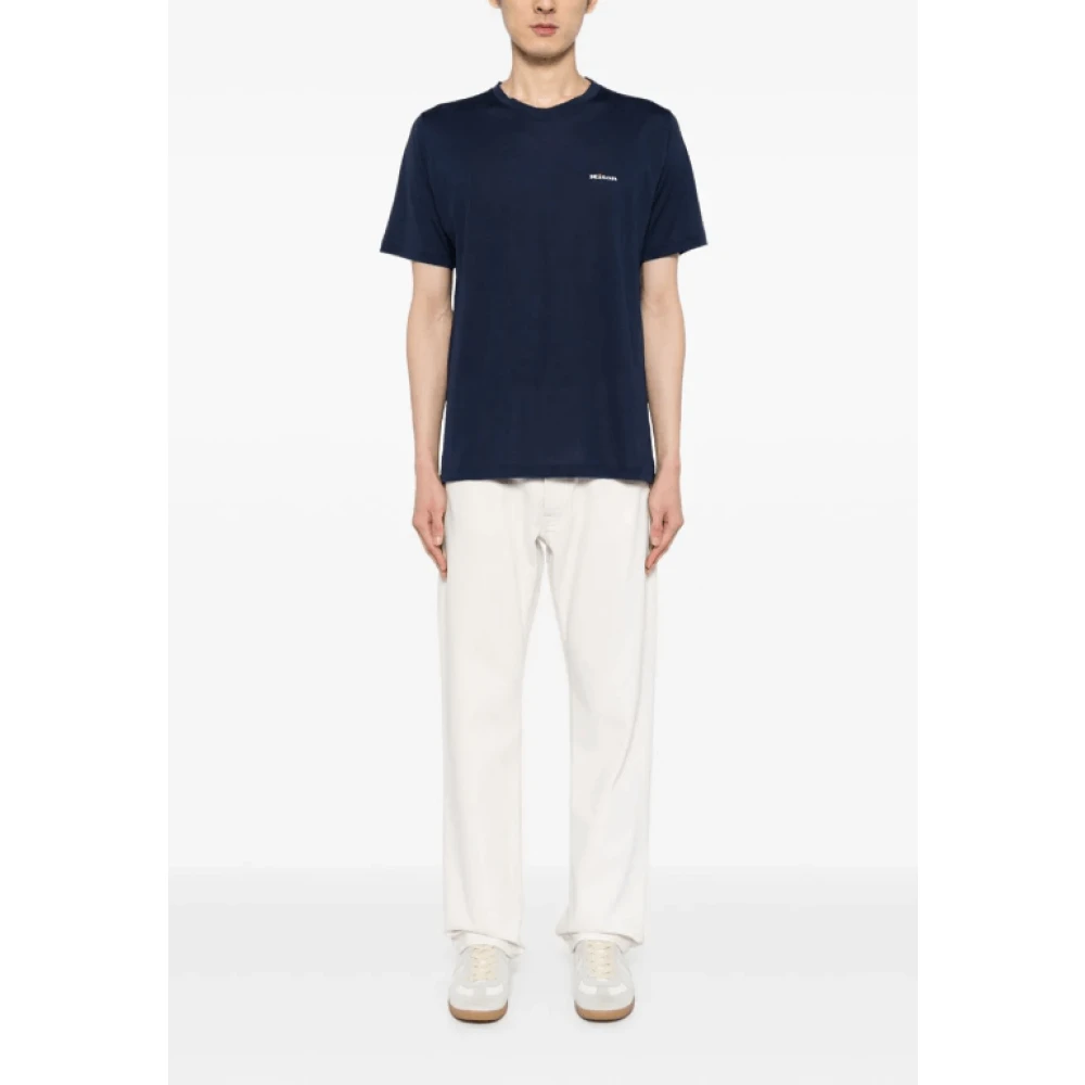 Kiton Geborduurd Navy Katoenen T-shirt Blue Heren